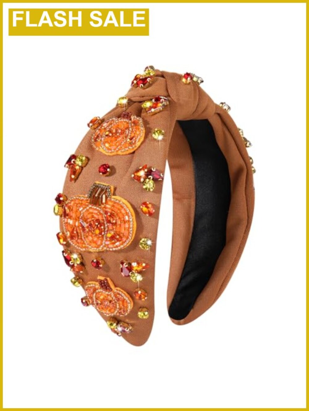 Thanksgiving Beaded Knotted Wide Headband Rhinestone Crystal Fall Hair Accessory
